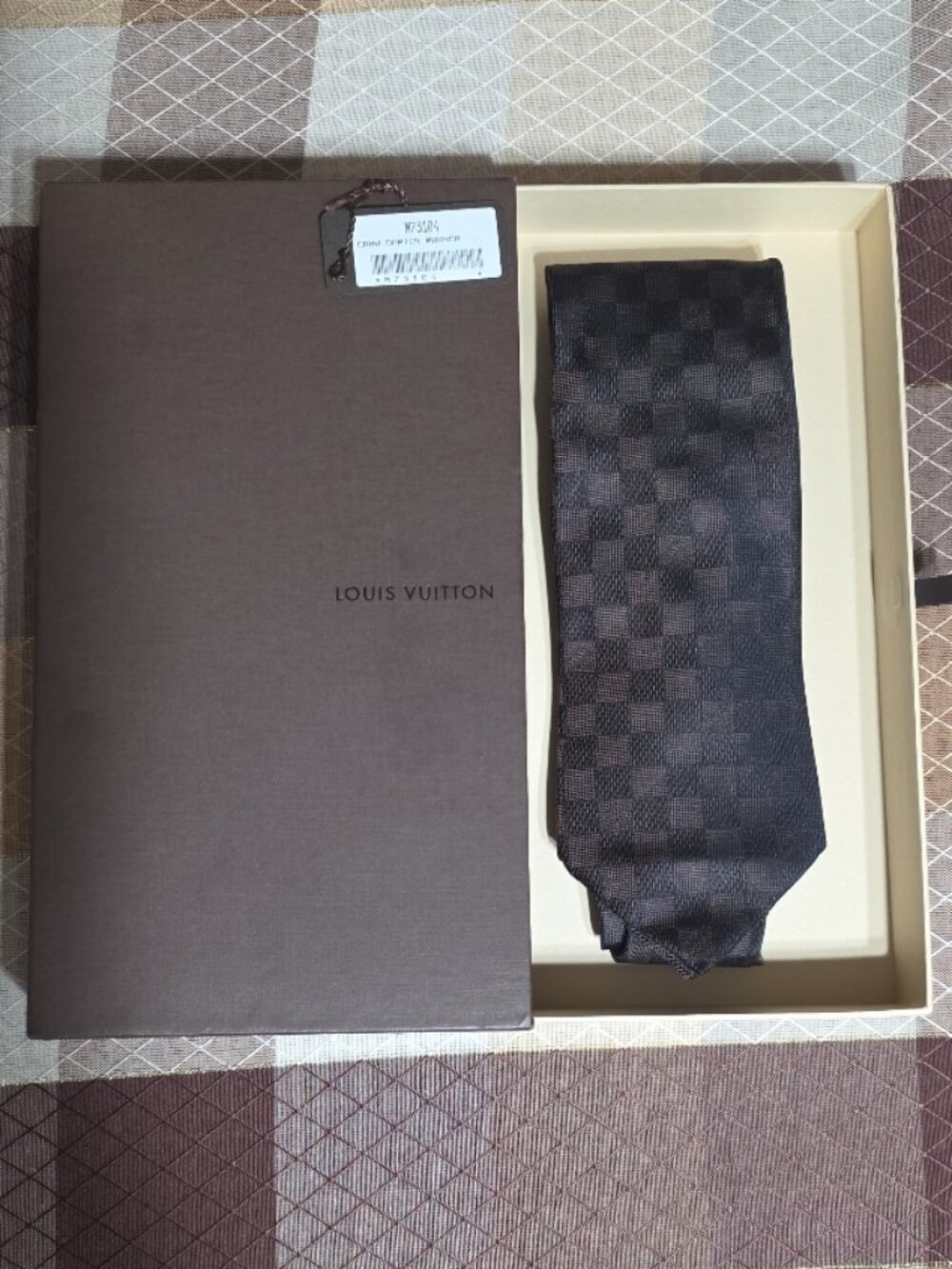 Louis Vuitton Cravate Petit Damier Silk Tie Brown M73104 Box Included